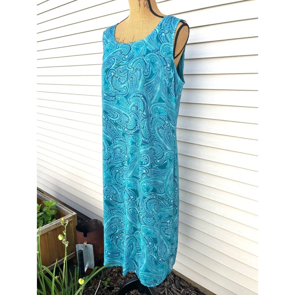 Kari New York 90s Paisley Midi Shift Dress Blue Green Size 18
